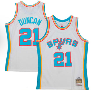 Men Neon Tropical Men's San Antonio Spurs Tim Duncan Mitchell & Ness White Hardwood Classics Swingman Jersey