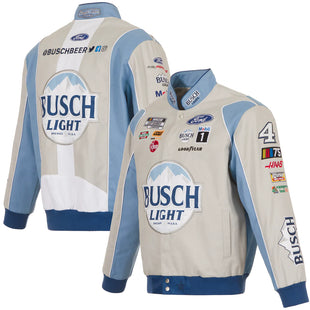 2023 Kevin Harvick JH Design Gray/Light Blue Busch Light Twill Uniform Full-Snap Jacket2
