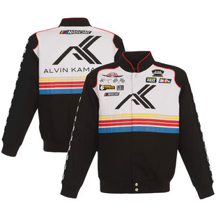 Men's JH Design Black/White NASCAR x Alvin Kamara Logo Full-Snap Twill Jacket