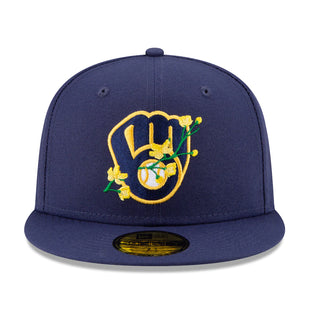 Men's Milwaukee Brewers New Era Navy patch Bloom Side Patch 59FIFTY Fitted Hat