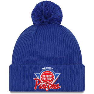 Knit Detroit Pistons New Era 2021 NBA Tip-Off Team Color Pom Cuffed Knit Hat - Blue