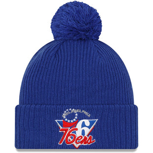 Knit Philadelphia 76ers New Era 2021 NBA Tip-Off Team Color Pom Cuffed Knit Hat - Royal