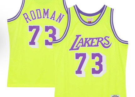 Men Neon Tropical Men's Los Angeles Lakers Dennis Rodman Mitchell & Ness Gold Hardwood Classics Swingman Jersey