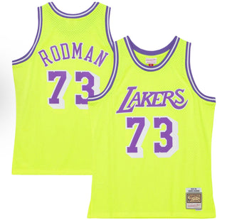 Men Neon Tropical Men's Los Angeles Lakers Dennis Rodman Mitchell & Ness Gold Hardwood Classics Swingman Jersey