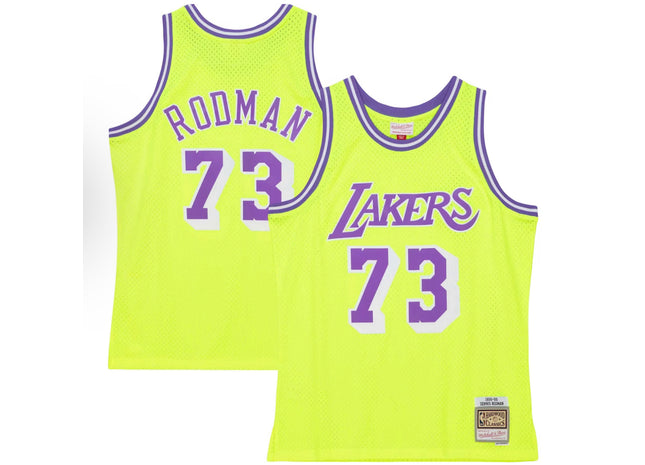 Men Neon Tropical Men's Los Angeles Lakers Dennis Rodman Mitchell & Ness Gold Hardwood Classics Swingman Jersey