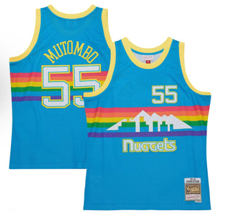 Men Neon Tropical  Men's Denver Nuggets Dikembe Mutombo Mitchell & Ness Blue Hardwood Classics Swingman Jersey
