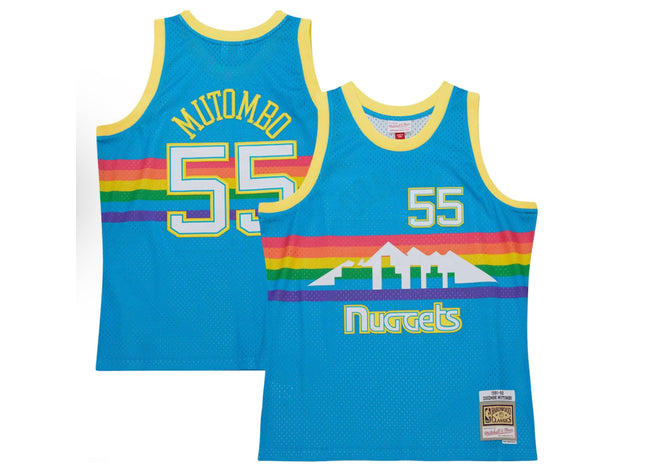 Men Neon Tropical  Men's Denver Nuggets Dikembe Mutombo Mitchell & Ness Blue Hardwood Classics Swingman Jersey