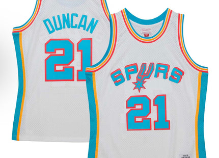 Men Neon Tropical Men's San Antonio Spurs Tim Duncan Mitchell & Ness White Hardwood Classics Swingman Jersey