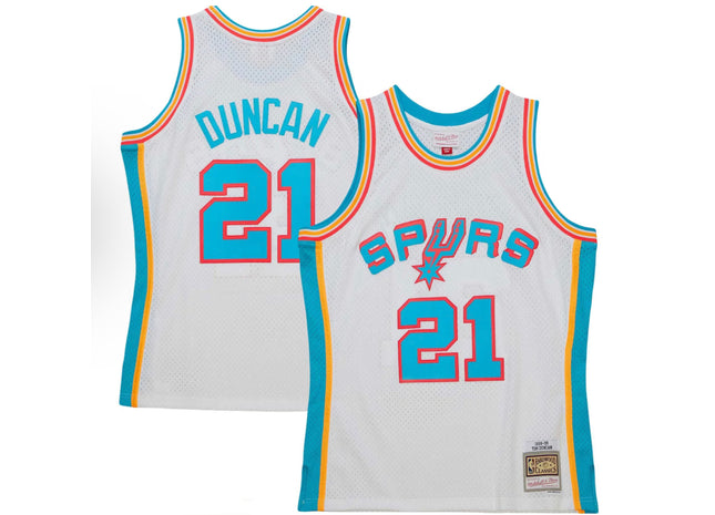 Men Neon Tropical Men's San Antonio Spurs Tim Duncan Mitchell & Ness White Hardwood Classics Swingman Jersey