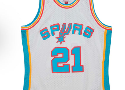 Men Neon Tropical Men's San Antonio Spurs Tim Duncan Mitchell & Ness White Hardwood Classics Swingman Jersey