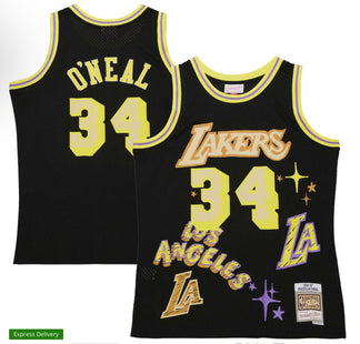 Men Shaquille O'Neal Los Angeles Lakers Mitchell & Ness 1996/97 Swingman Sidewalk Sketch Jersey - Black