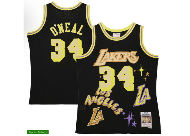 Men Shaquille O'Neal Los Angeles Lakers Mitchell & Ness 1996/97 Swingman Sidewalk Sketch Jersey - Black