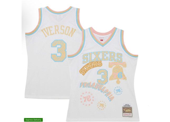Allen Iverson Philadelphia 76ers Mitchell & Ness 2002/03 Swingman Sidewalk Sketch Jersey - White