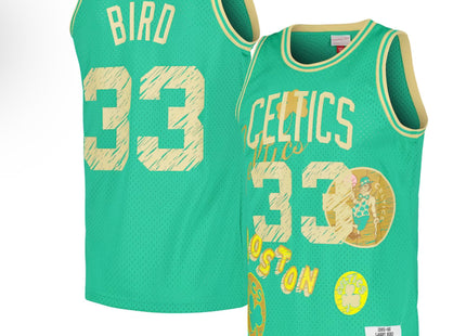 Men Larry Bird Boston Celtics Mitchell & Ness 1985/86 Swingman Sidewalk Sketch Jersey - Light Green