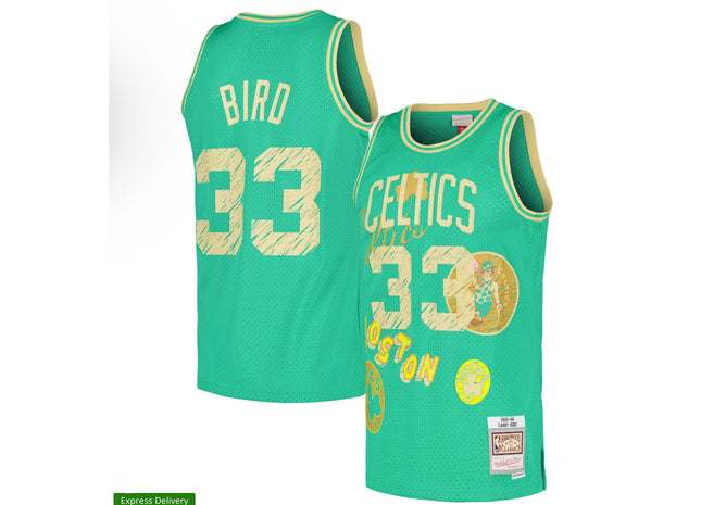 Men Larry Bird Boston Celtics Mitchell & Ness 1985/86 Swingman Sidewalk Sketch Jersey - Light Green
