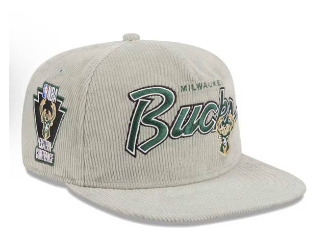 Men's Milwaukee Bucks New Era Gray The Golfer Corduroy 9FIFTY Snapback Hat