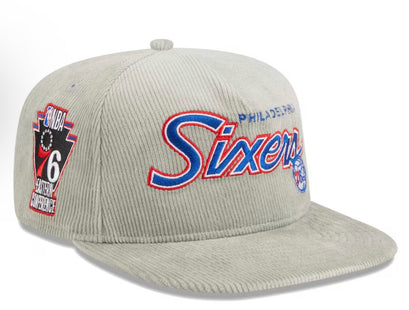 Men's Philadelphia 76ers New Era Gray The Golfer Corduroy 9FIFTY Snapback Hat