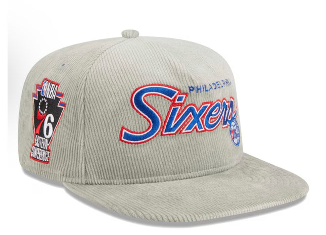 Men's Philadelphia 76ers New Era Gray The Golfer Corduroy 9FIFTY Snapback Hat