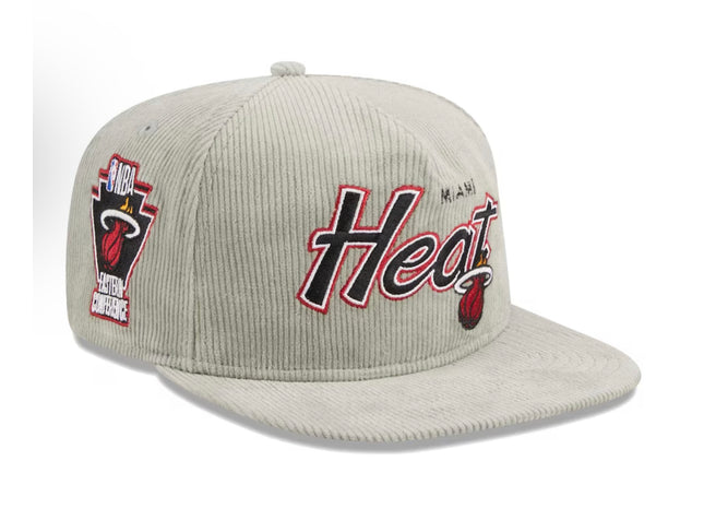 Men's Miami Heat New Era Gray The Golfer Corduroy 9FIFTY Snapback Hat