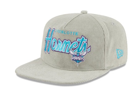 CHARLOTTE HORNETS New Era The Golfer Corduroy 9FIFTY Snapback Hat - Gray