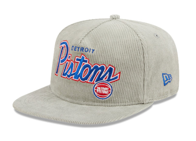 DETROIT PISTONS New Era The Golfer Corduroy 9FIFTY Snapback Hat - Gray