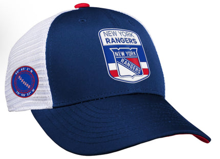 New York Rangers Youth 2023 NHL Draft On Stage Trucker Snapback Hat - Blue