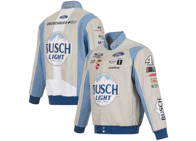 2023 Kevin Harvick JH Design Gray/Light Blue Busch Light Twill Uniform Full-Snap Jacket2
