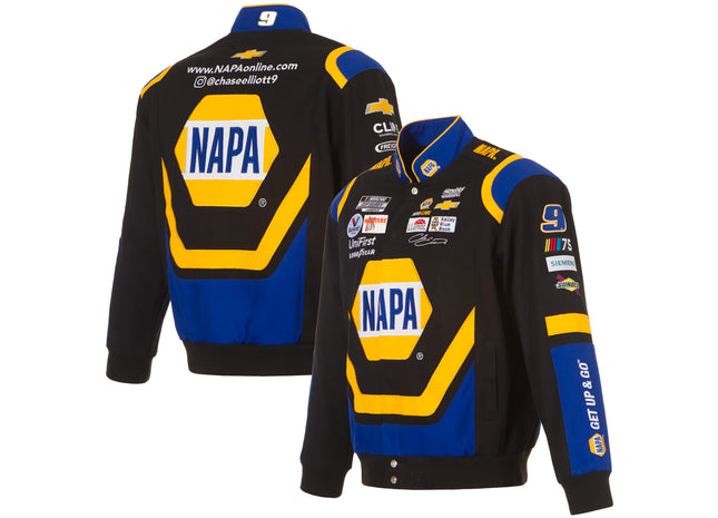 2023 Chase Elliott JH Design Black/Royal NAPA Twill Uniform Full-Snap Jacket JH Design