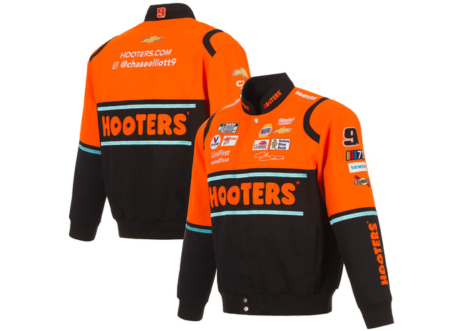 2023 Chase Elliott JH Design Black/Orange Hooters Twill Uniform Full-Snap Jacket