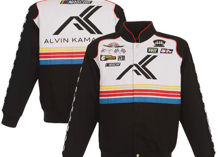 Men's JH Design Black/White NASCAR x Alvin Kamara Logo Full-Snap Twill Jacket