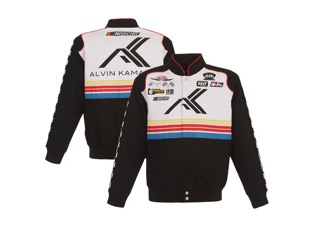 Men's JH Design Black/White NASCAR x Alvin Kamara Logo Full-Snap Twill Jacket