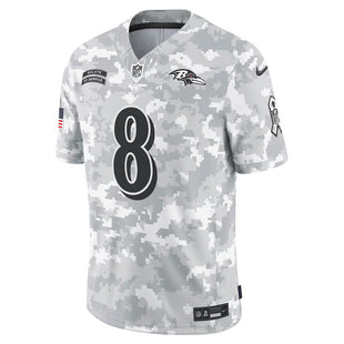 Men's Baltimore Ravens Lamar Jackson Nike Arctic Camo 2024 Salute to Service Limited Jersey