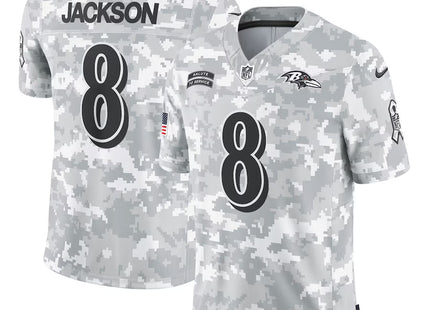 Men's Baltimore Ravens Lamar Jackson Nike Arctic Camo 2024 Salute to Service Limited Jersey