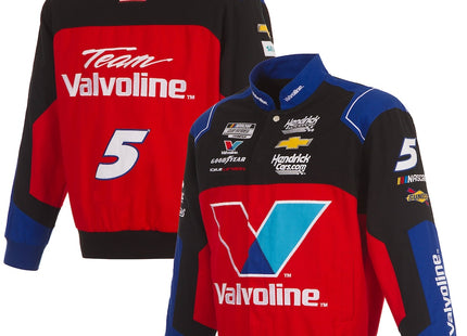 Men's JH Design Black/Red Kyle Larson Valvoline Full-Snap Twill Uniform Jacket