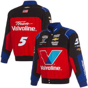 Men's JH Design Black/Red Kyle Larson Valvoline Full-Snap Twill Uniform Jacket