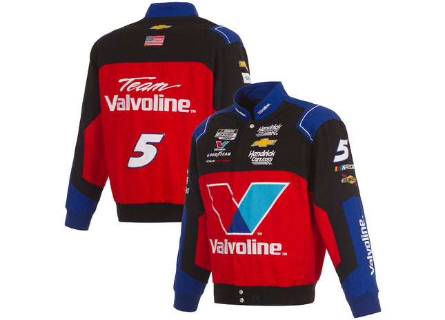 Men's JH Design Black/Red Kyle Larson Valvoline Full-Snap Twill Uniform Jacket