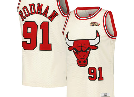 Men's Chicago Bulls Dennis Rodman Mitchell & Ness Cream Chainstitch Swingman Jersey