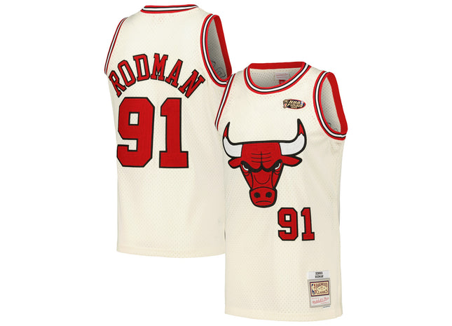 Men's Chicago Bulls Dennis Rodman Mitchell & Ness Cream Chainstitch Swingman Jersey