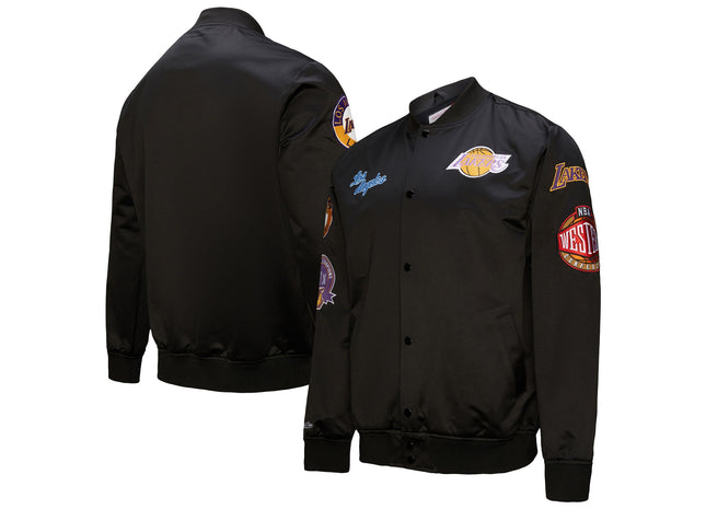 Men's Los Angeles Lakers Mitchell & Ness Black Blackout Collection Vintage Full-Snap Satin Jacket