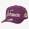 Magic Johnson Los Angeles Lakers Purple Hardwood Classics Player Script Pro Pinch Snapback Hat