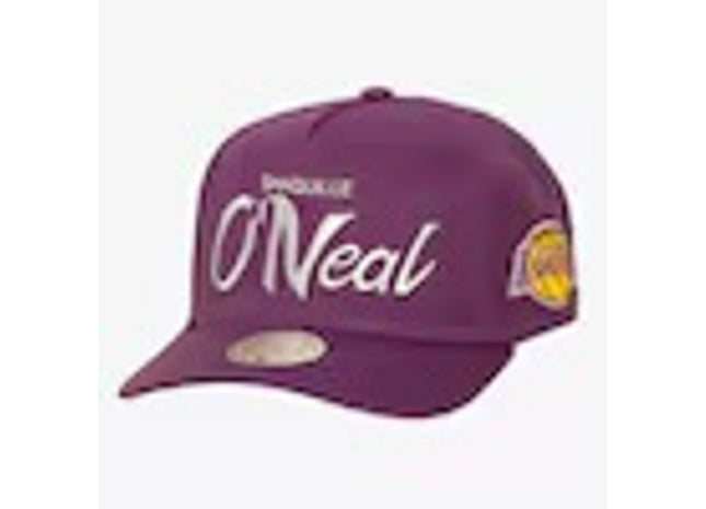 Shaquille O'Neal Los Angeles Lakers Purple Hardwood Classics Player Script Pro Pinch Snapback Hat