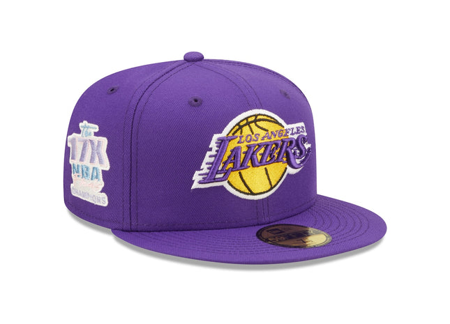 Pop Sweat Los Angeles Lakers New Era 17x NBA Finals Champions 59FIFTY Fitted Hat - Purple