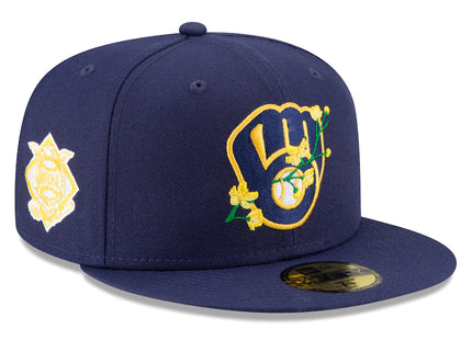 Men's Milwaukee Brewers New Era Navy patch Bloom Side Patch 59FIFTY Fitted Hat