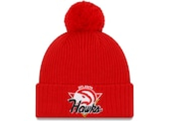 Knit Atlanta Hawks New Era 2021 NBA Tip-Off Team Color Pom Cuffed Knit Hat - Red