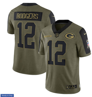 Aaron Rodgers Green Bay Packers Nike 2021 Salute To Service Limited Player Jersey - Olive