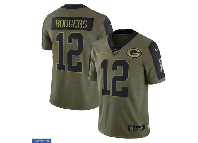 Aaron Rodgers Green Bay Packers Nike 2021 Salute To Service Limited Player Jersey - Olive