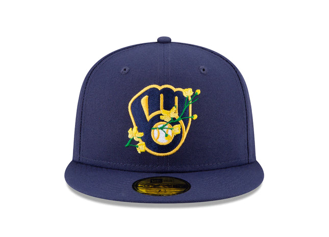 Men's Milwaukee Brewers New Era Navy patch Bloom Side Patch 59FIFTY Fitted Hat