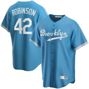 Men's Brooklyn Dodgers Jackie Robinson Nike Light Blue Alternate Cooperstown Collection Player Jersey