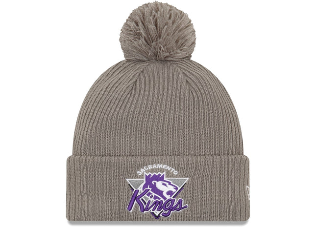 Knit Sacramento Kings New Era 2021 NBA Tip-Off Team Color Pom Cuffed Knit Hat - Gray