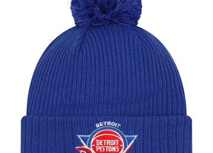 Knit Detroit Pistons New Era 2021 NBA Tip-Off Team Color Pom Cuffed Knit Hat - Blue
